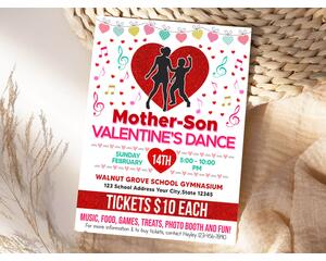 Editable Mother Son Valentine's Day Dance Flyer Template